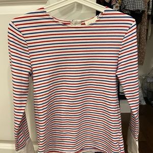 Deletta Anthropologie Red, White, Blue Striped Shirt With Shirt Cuff Trim XS